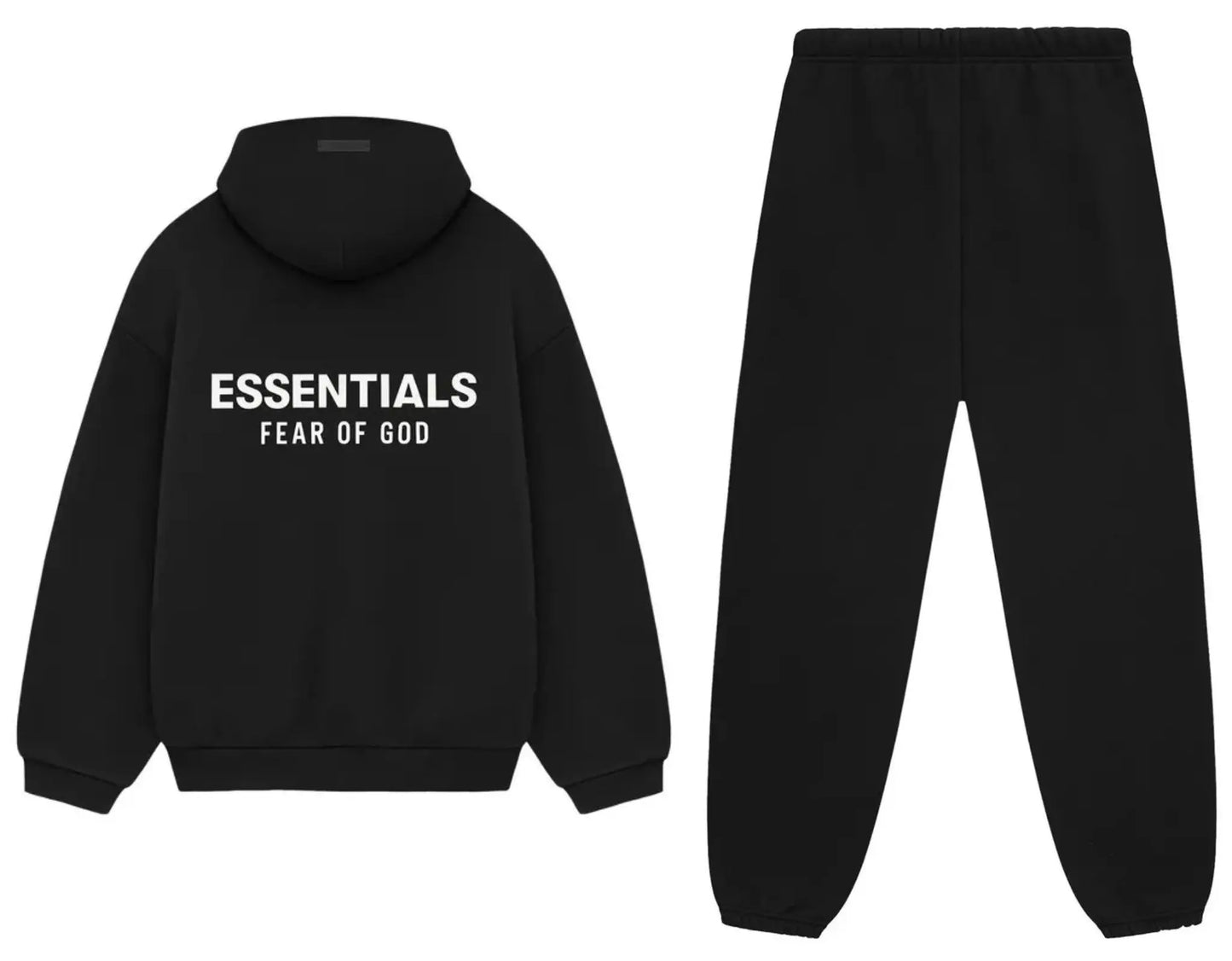 Fear of God Essentials Fleece Hoodie II Black Hoodie & Sweatpants Set (FW24) Strowes Kicks