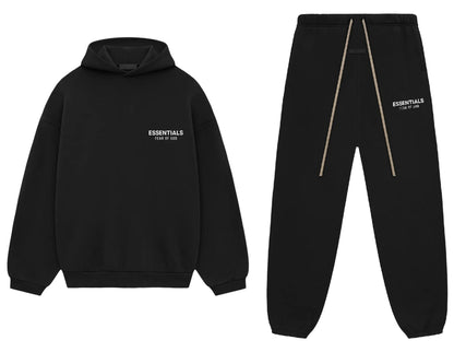 Fear of God Essentials Fleece Hoodie II Black Hoodie & Sweatpants Set (FW24)